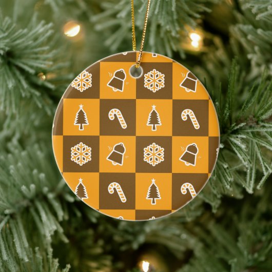 Festliches Feiertagsraster-Muster Keramik Ornament (Baum)