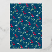 Festliches Fest blaue rote Beeren Weihnachtsabend Folieneinladung (Rückseite)