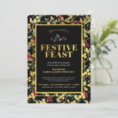Festliches Fest schwarze goldene Beeren Weihnachts Einladung (Stehend Vorderseite)