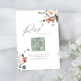 Festliches florales Weihnachts-Winterhochzeits-QR- RSVP Karte