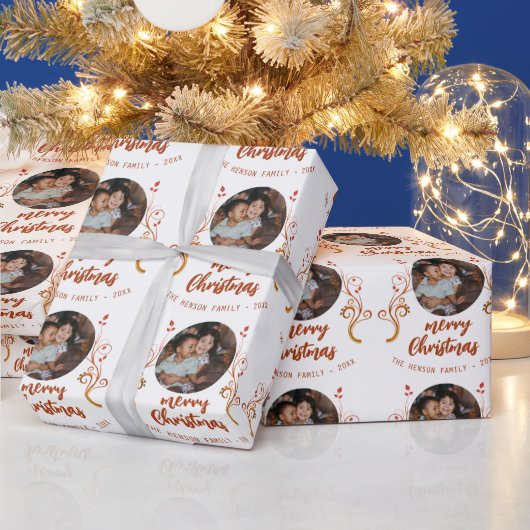 Festliches Foto Red Foliage Frohe Weihnachten Geschenkpapier (Feiertage)