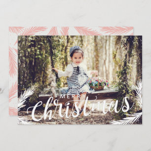 Festliches Foto Rosa Blattwerk Weihnachtskarte Feiertagskarte