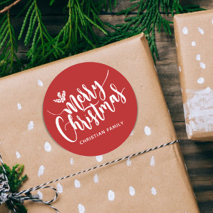 Festliches Frohe Weihnachten Personalisiertes Rot Runder Aufkleber