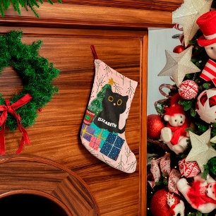 Festliches Frohe Weihnachten Süße schwarze Katze K Großer Weihnachtsstrumpf