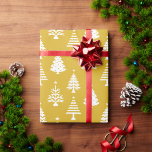 Festliches gelbes und weißes Weihnachtsbaum-Muster Geschenkpapier