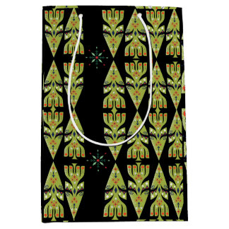 Festliches Geschenkpapier Grün-Schwarzes Muster Mittlere Geschenktüte
