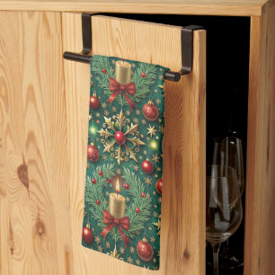 Festliches Gold-Rot-Christmas-Schmuck-Schneeflocke Geschirrtuch