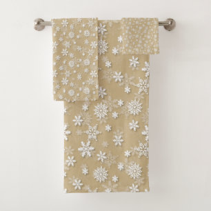 Festliches Gold und Weiß Weihnachten Schneeglöckch Badhandtuch Set