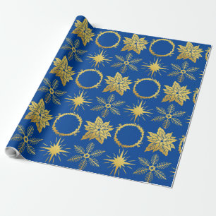 FESTLICHES GOLDENES BLUMEN WEIHNACHTSDRUCK XMAS BL GESCHENKPAPIER