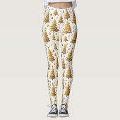 Festliches, goldfarbenes Weihnachtsbaummuster Leggings (Vorderseite)