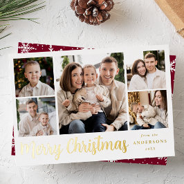 Festliches Goldschrift-5-Foto-Collage Folien Feiertagskarte