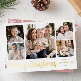 Festliches Goldschrift-5-Foto-Collage Folien Feiertagskarte