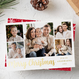 Festliches Goldschrift-5-Foto-Collage Folien Feiertagskarte