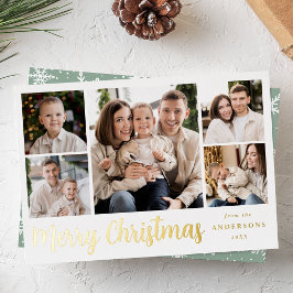 Festliches Goldschrift-5-Foto-Collage Folien Feiertagskarte