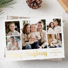 Festliches Goldschrift-5-Foto-Collage Folien Feiertagskarte