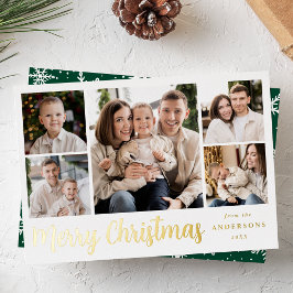 Festliches Goldschrift-5-Foto-Collage Folien Feiertagskarte