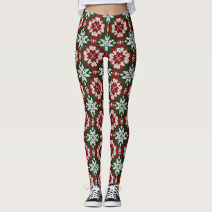 Festliches Grün-Rot-Weiß-Nordisches Strickmuster ( Leggings