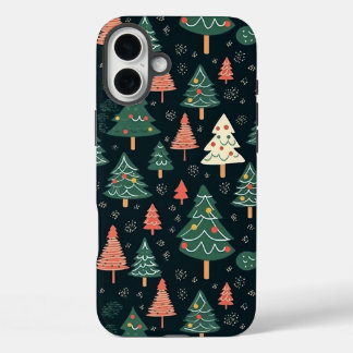 Festliches Grün und Korallen-Weihnachtsbaum-Muster iPhone 16 Plus Hülle