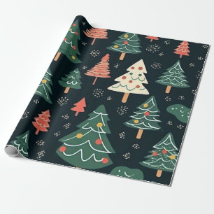 Festliches Grün und Korallen-Weihnachtsbaum-Muster Geschenkpapier