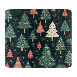 Festliches Grün und Korallen-Weihnachtsbaum-Muster Schneidebrett