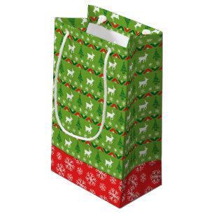 Festliches Grün und Rot Rentier Schneeflocken Kleine Geschenktüte