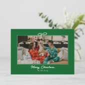 Festliches Grün-Weiß-Bow-Foto Feiertagskarte (Stehend Vorderseite)