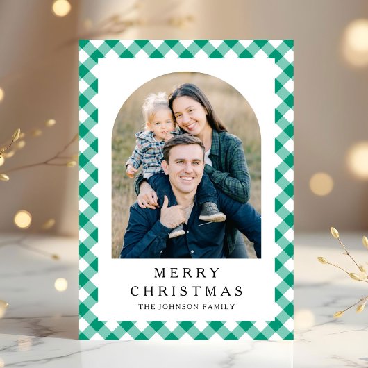 Festliches grünes Gingham-Foto Weihnachten