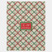 Festliches grünes und rotes Tartan-Monogramm-Feier Fleecedecke (Vorderseite)