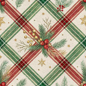 Festliches grünes und rotes Tartan-Monogramm-Feier Fleecedecke