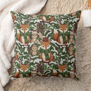 Festliches grünes Wald-Wildtier-Weihnachtsmuster Kissen