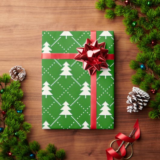 Festliches grünes Weihnachtsbaum-Muster Geschenkpapier (Feiertagsgeschenk)