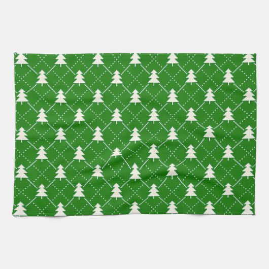 Festliches grünes Weihnachtsbaum-Muster Geschirrtuch (Horizontal)