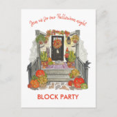 Festliches Halloween-Blocks-Party Einladungspostkarte (Vorderseite)