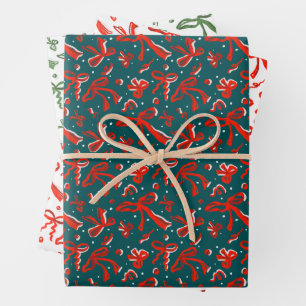 Festliches handgezeichnetes Doodle-Bögen- und Schl Geschenkpapier Set