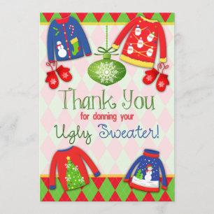 Festliches hässliches Weihnachtsstrickjacke-Party Dankeskarte