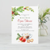 Festliches Holly Berry Weihnachtsfeiertag Open Hou Einladung (Stehend Vorderseite)
