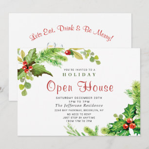 Festliches Holly Berry Weihnachtsfeiertag Open Hou Einladung