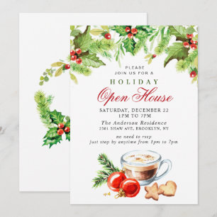 Festliches Holly Berry Weihnachtsfeiertag Open Hou Einladung