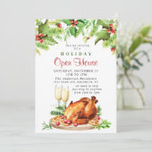 Festliches Holly Berry Weihnachtsfeiertag Open Hou Einladung (Stehend Vorderseite)