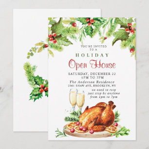 Festliches Holly Berry Weihnachtsfeiertag Open Hou Einladung