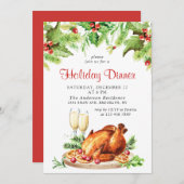 Festliches Holly Berry Weihnachtsfest Abendessen P Einladung (Vorne/Hinten)