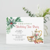 Festliches Holly Berry Weihnachtsfest Tea Party Einladung (Stehend Vorderseite)