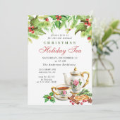 Festliches Holly Berry Weihnachtsfest Tea Party Einladung (Stehend Vorderseite)