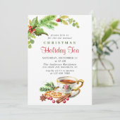 Festliches Holly Berry Weihnachtsfest Tea Party Einladung (Stehend Vorderseite)