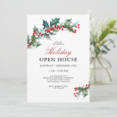 Festliches Holly Holiday Open House Einladung (Stehend Vorderseite)
