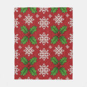 Festliches Holly- und Schneeflocken-Strickmuster – Fleecedecke (Vorderseite)