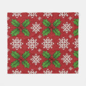 Festliches Holly- und Schneeflocken-Strickmuster – Fleecedecke (Vorderseite (Horizontal))
