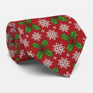 Festliches Holly- und Schneeflocken-Strickmuster – Krawatte