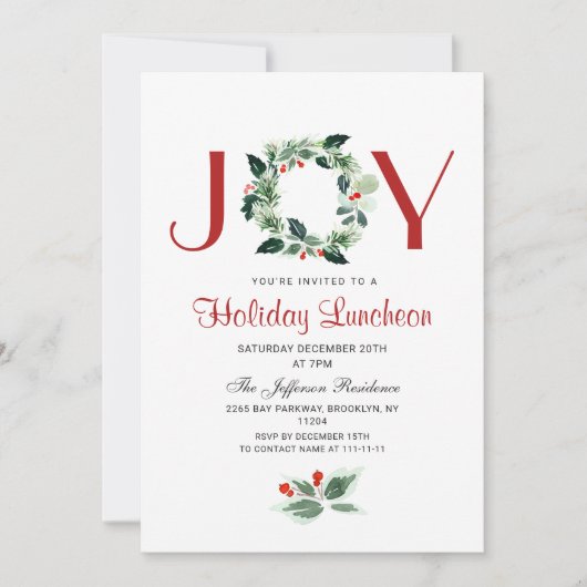 Festliches Holly Wreath Weihnachten Einladung (Vorderseite)
