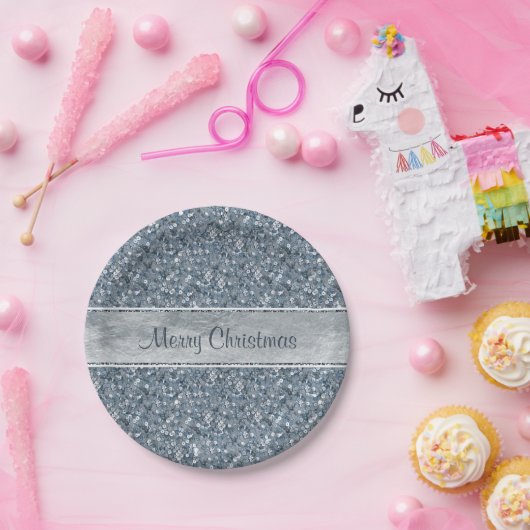 Festliches Imitatblauer Sequins-silberne Pappteller (Party)